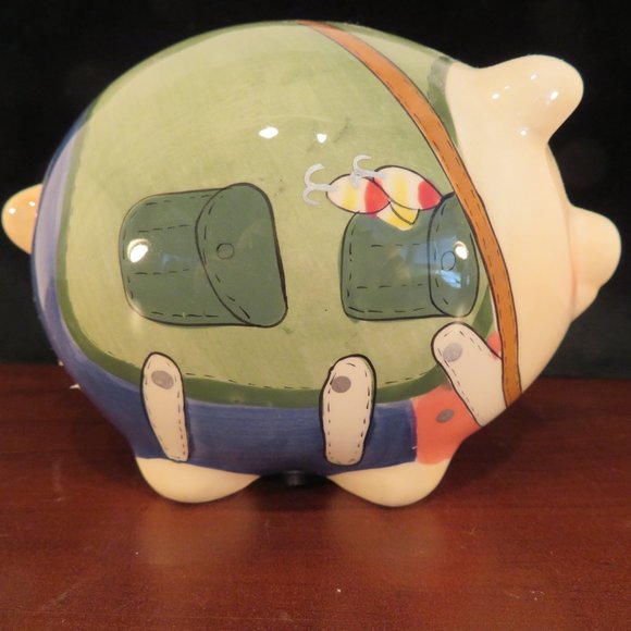 FISHERMAN Angler Piggy BANK Ceramic 6" x 4" (117C) - Picture 3 of 6